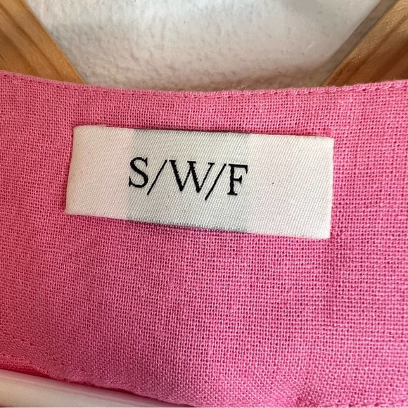SWF Revolve Pink Linen Blend Button Front Short Sleeve Jumpsuit - Picture 7 of 8
